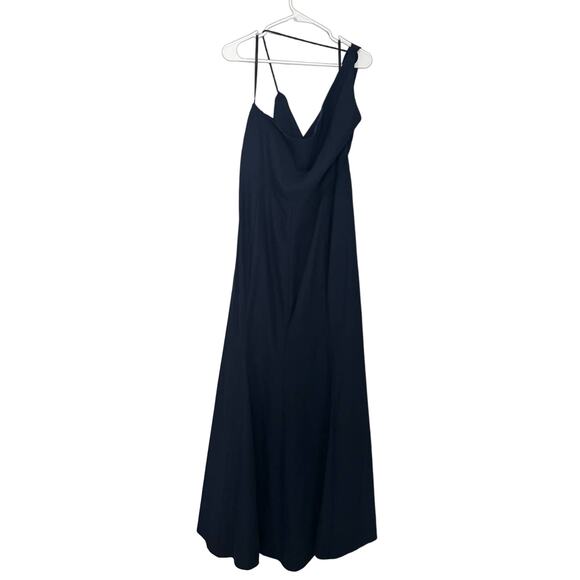 NWT Dessy AFter Six One Shoulder Draped Cowl Neck Maxi Dress Midnight Navy Sz 20 - Picture 5 of 11